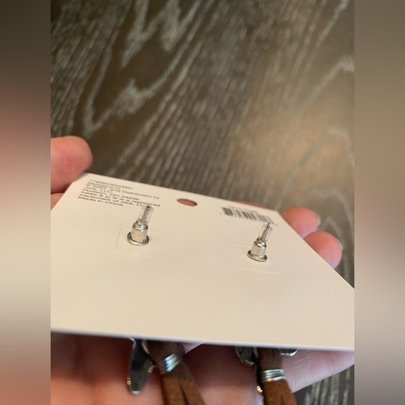 New! 3” Dangle Earrings, Medium Weight, Cactus Flower with leather fringe - Picture 3 of 5